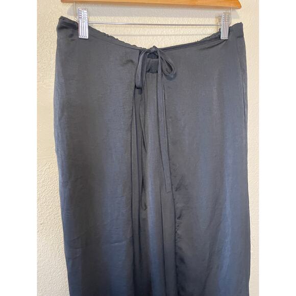 Talulah Boho Silky Black Palazzo Tie Front High Slit Wide Leg Pull On Pants Lg - Picture 10 of 12